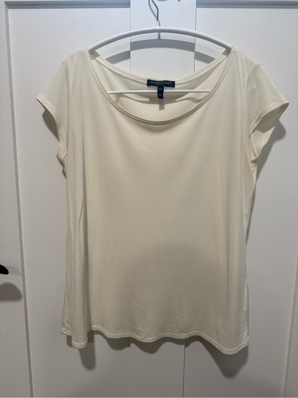 Eileen Fisher Petite 100% Silk Ivory Scoop Neck Top PS